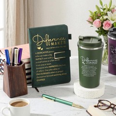 18 Pcs Difference Maker Gifts 17 oz Coffee Mug Tumbler A5 Leather Journal wit…