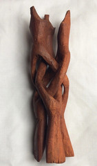 Hand Carved One Piece of WOOD Folding Tripod STAND each 6.5in Snake Head & Bowl