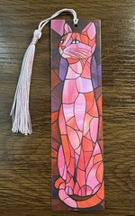Paper Bookmark with Tassel 1.6 X 5.9 in. Stained Glass Cat