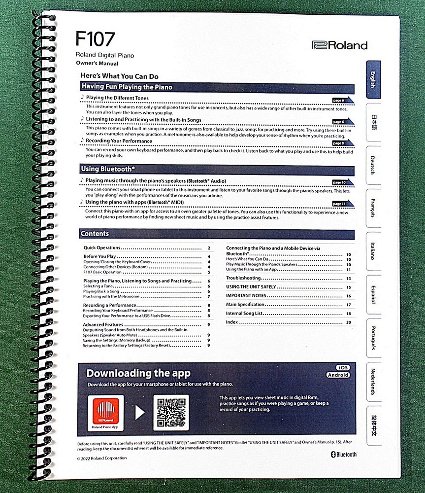 Roland F107 Owner’s Instruction Manual: 20 Pages & Protective Covers!