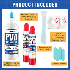 Book Repair & Binding Glue Kit – 8.5 Oz + 2×1.35 Oz Acid-Free PVA Adhesive – Neu