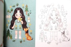 Little Forest Girl’s Coloring Postcard Book /Japanese Anime Illustrations Art