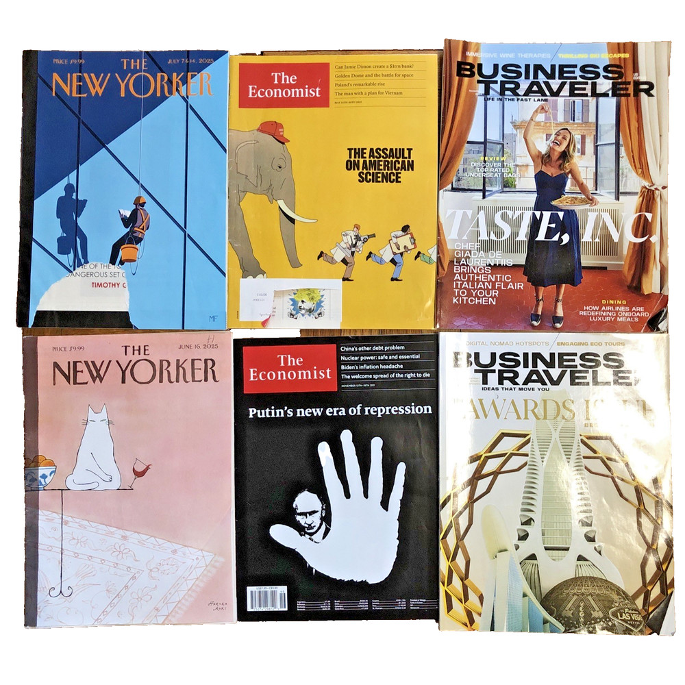 The New Yorker July 7 & 14 2025, The Economist, Business Traveler LOT magazines