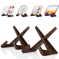 Cookbook Stand for Kitchen, Wooden Cook Book Holder, Plate Stands for 6.5in-2P