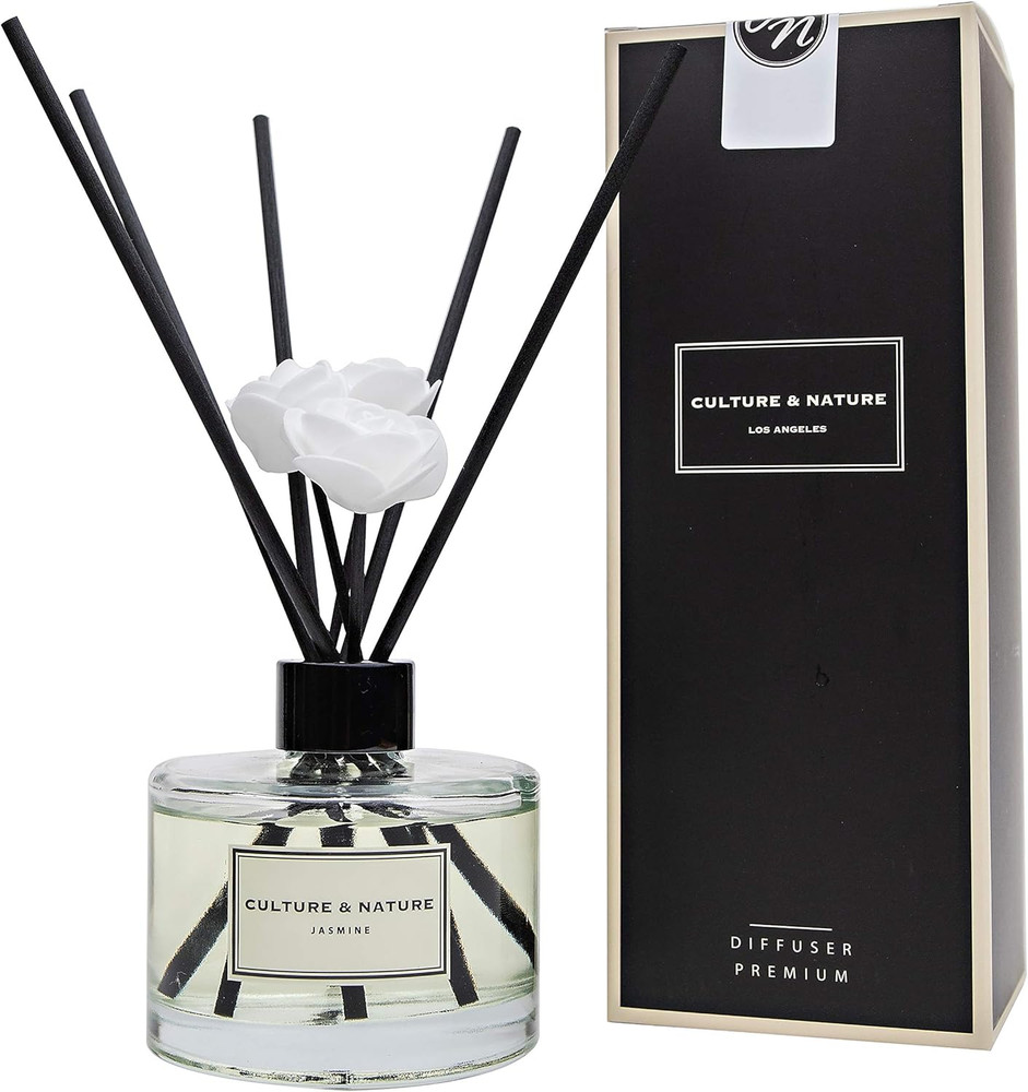 Reed Diffuser Set 6.7Oz (200Ml) Jasmine Scented Diffuser with Sticks Home Fragra