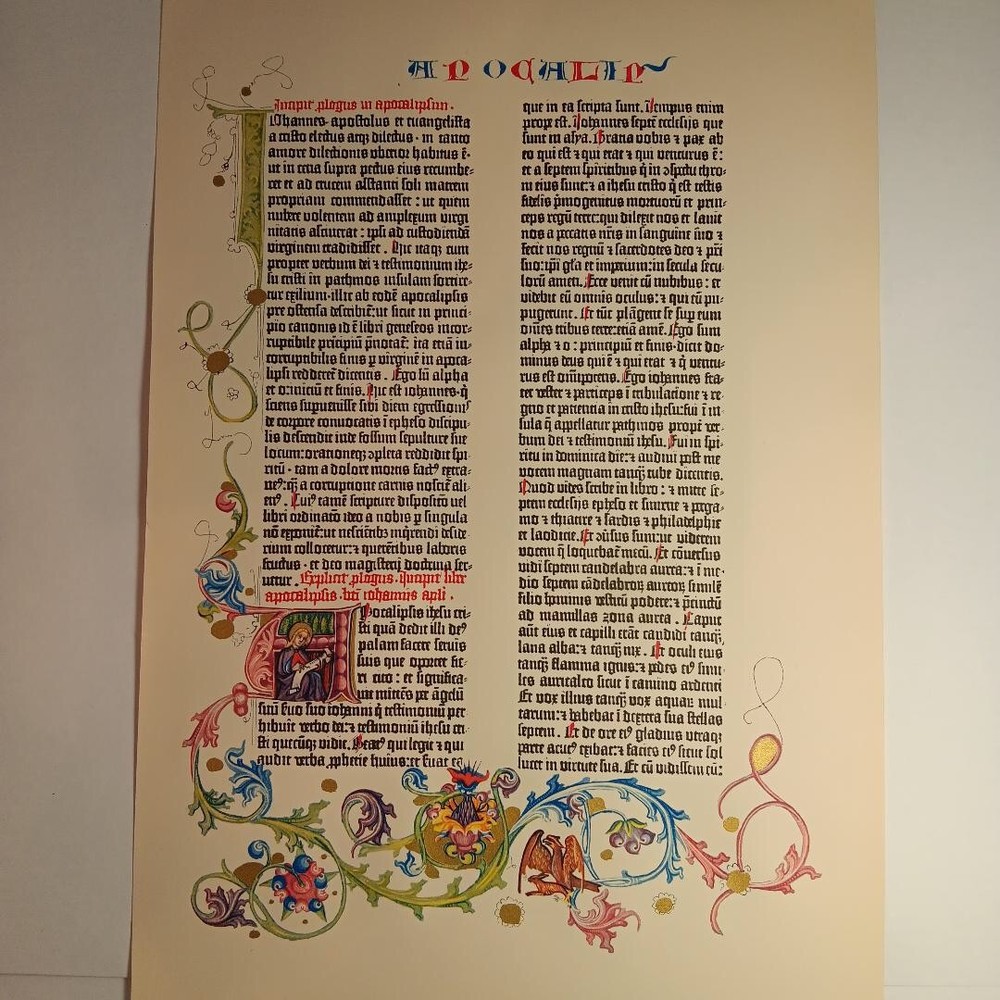 Revelation Gutenberg Bible Illuminated Facsimile Leaf 1961 Cooper Sq. Publishers