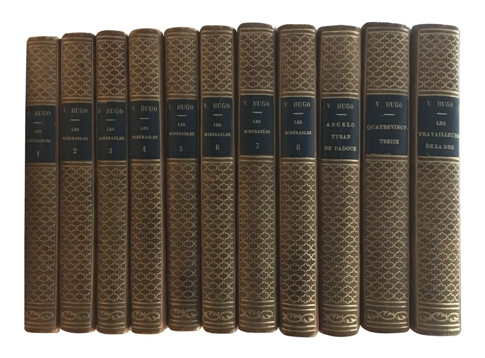 Victor Hugo 11 Vol Set Fine Leather Binding Les Miserables French Antique Books
