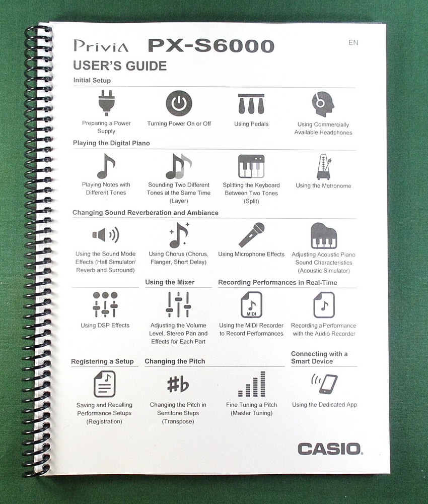 Casio PX-S6000 Instruction Manual: 238 Pages Coil Bound & Protective Covers!