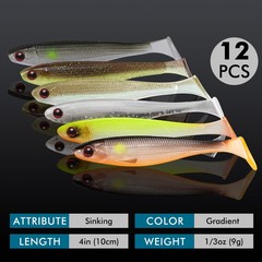 TRUSCEND 12 PCS Fishing Lures for Bass Trout 4in (10cm), 4″,12pcs,0.3oz