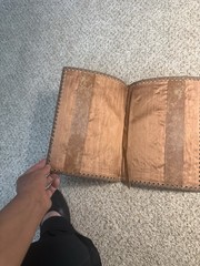 Handmade Brown Leather Embroidered Animal Theme Book Cover 9.5 x 7 in