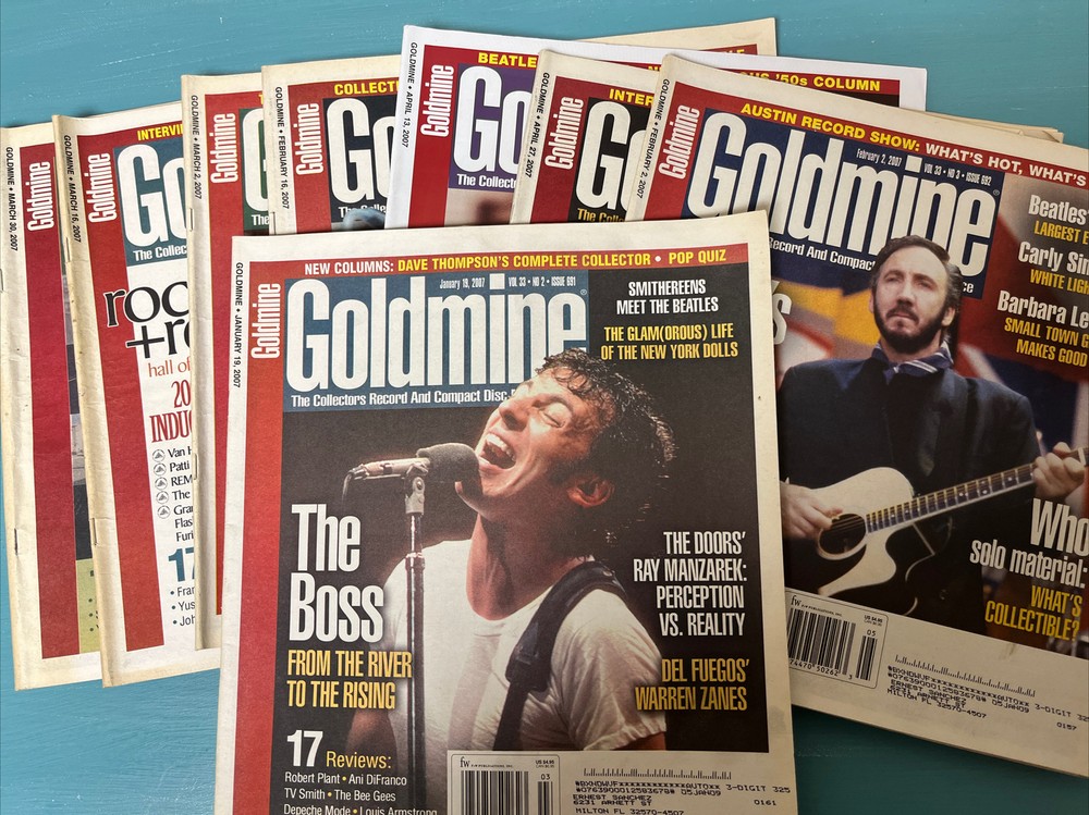 LOT OF 8 GOLDMINE MAGAZINES. JAN-APRIL 2007. BIWEEKLY MAGAZINE COVERING MUSIC