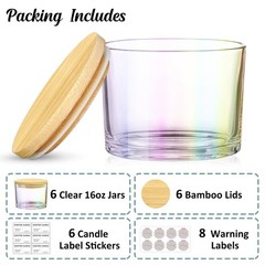 SUPMIND 16oz 3 Wick Candle Jars 6 Pack – Large Empty Iridescent Wide Mouth Gl…