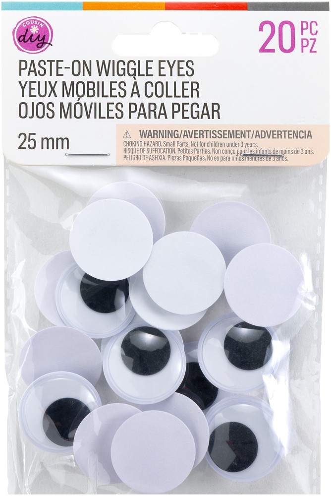 CousinDIY Paste-On Wiggle Eyes 25mm 20/Pkg-Black