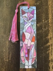 Paper Bookmark with Tassel 1.6 X 5.9 in. Stained Glass Cat