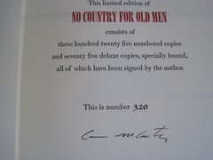 CORMAC MCCARTHY SIGNED – NO COUNTRY FOR OLD MEN LIMITED NUMBERED LUXURY EDITION