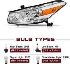 Projector Headlight Assembly W/Bulbs for 2008-2012 Honda Accord Coupe 2-Door Hal