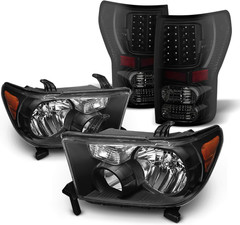 – Fits 2007-2013 Toyota Tundra Pickup Truck Black Headlights + Blk LED Tail Lamp