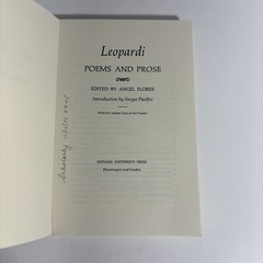 LEOPARDI: POEMS AND PROSE Ed. by ANGEL FLORES 1966 TPB Ex-library Copy. AA