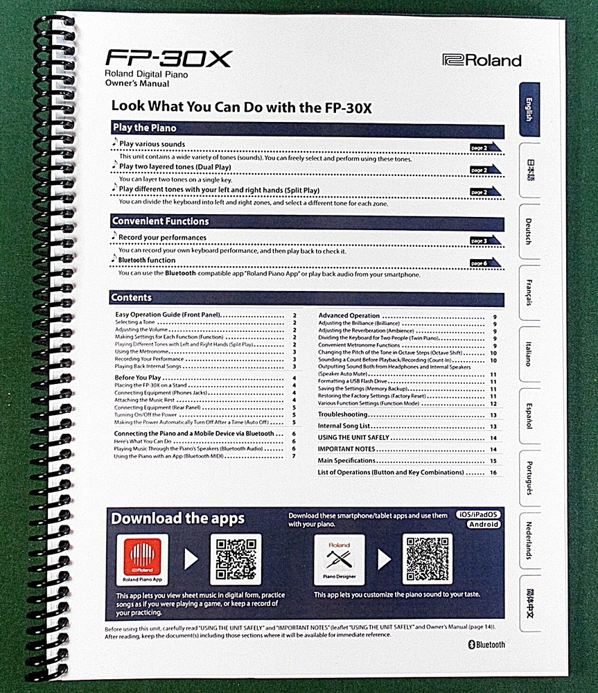 Roland FP-30X Owner’s Instruction Manual: 24 Pages & Protective Covers!