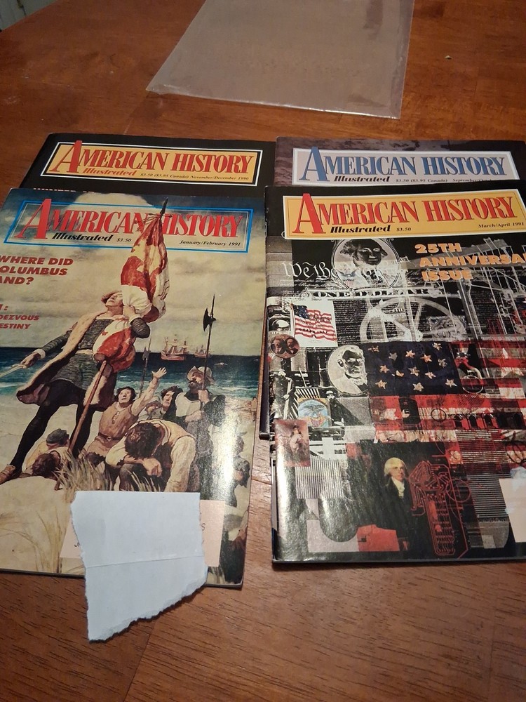 LOT OF 4- VINTAGE (1990/91) AMERICAN HISTORY ILLUSTRATED MAGAZINES IN GOOD COND.