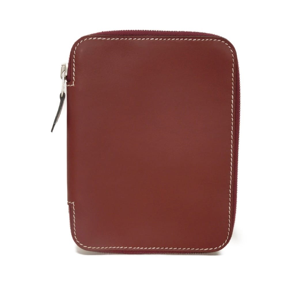 HERMES Agenda Zip Notebook cover Smooth Leather Bordeaux Card Case Zip Aro…