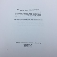 New Water For A Thirsty World By Michael H. Salzman, Foreword By Aldous Huxley