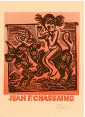 1997 Original Ex Libris Bookplate – “JEAN F. CHASSAING” ~ Duotone Female & Bull