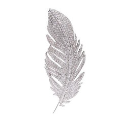 Rhinestone Feather Brooches Pin for Women Men Fashion 65mm x 25mm, Blue,Clear
