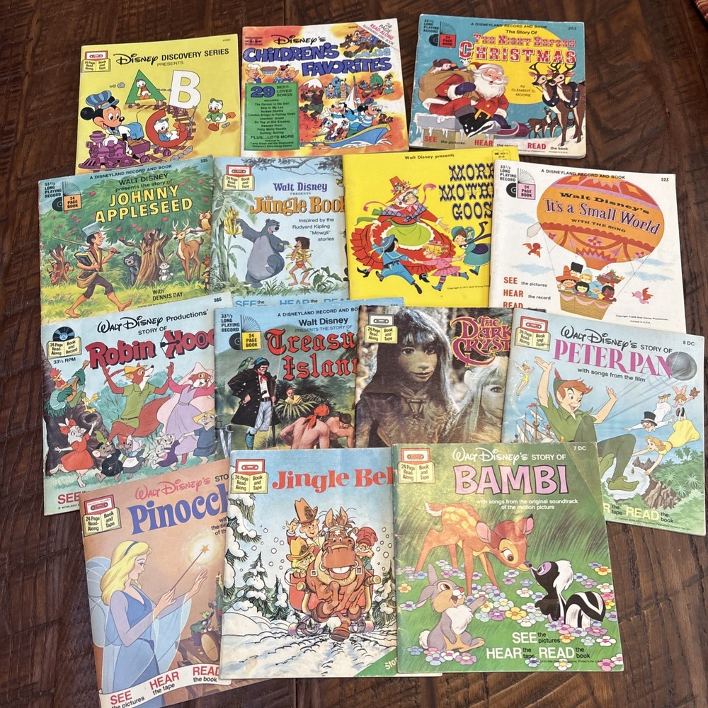 VTG Walt Disney See Hear Read Books Lot of 14, BOOKS ONLY, NO RECORDS/Cassettes
