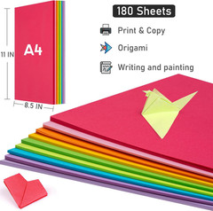 Colored Copy&Print Paper 8.5X11 Inches,180 Sheets 9 Colors Rainbow A4 Printer Pa