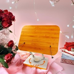 (15.4 x 11 Inches) Large Bamboo Book Stand for Reading Books with 360° Rotati…