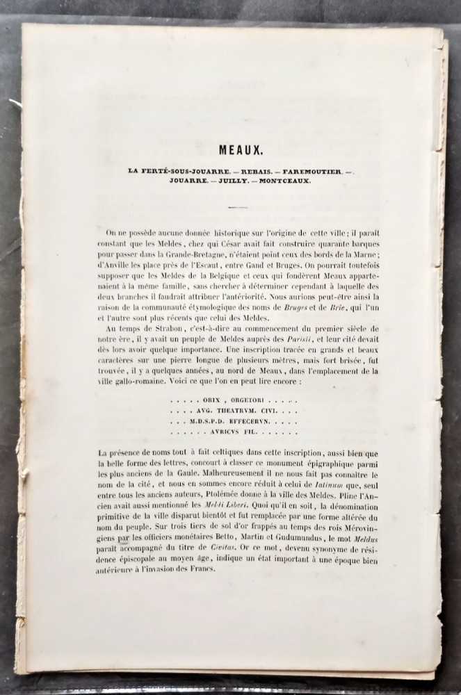 Antique History of Meaux, Champagne, France, 20 pages, Guilbert, 1845, in French