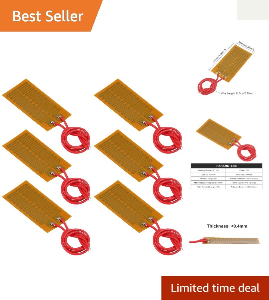 Durable 12V Polyimide Heater Film 25mm x 50mm – 6pcs Lightweight Heating Element
