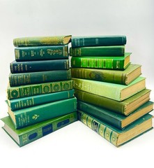 Vintage Book Lot of 5 GREEN Old Antiquarian Rare Decoration Hardcover Books
