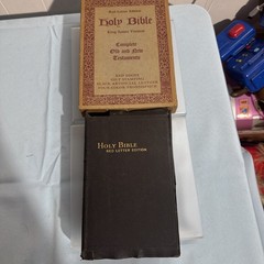 Vtg King James Holy Bible Readers Edition W/ Original Box Black Leather Red Edge