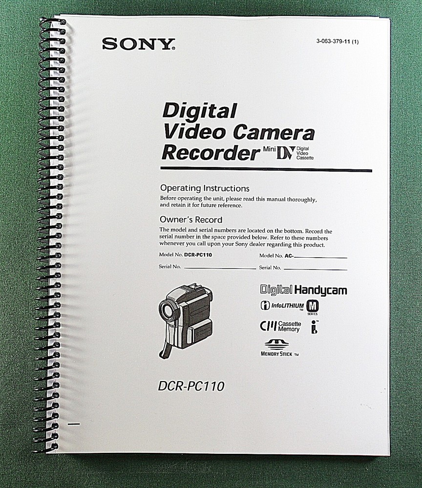 Sony DCR-PC110 Instruction Manual: 168 Pages & Protective Covers!