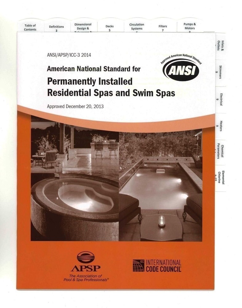 Highlighted and Tabbed – ANSI APSP ICC 3 2014 Residential Spas Standard