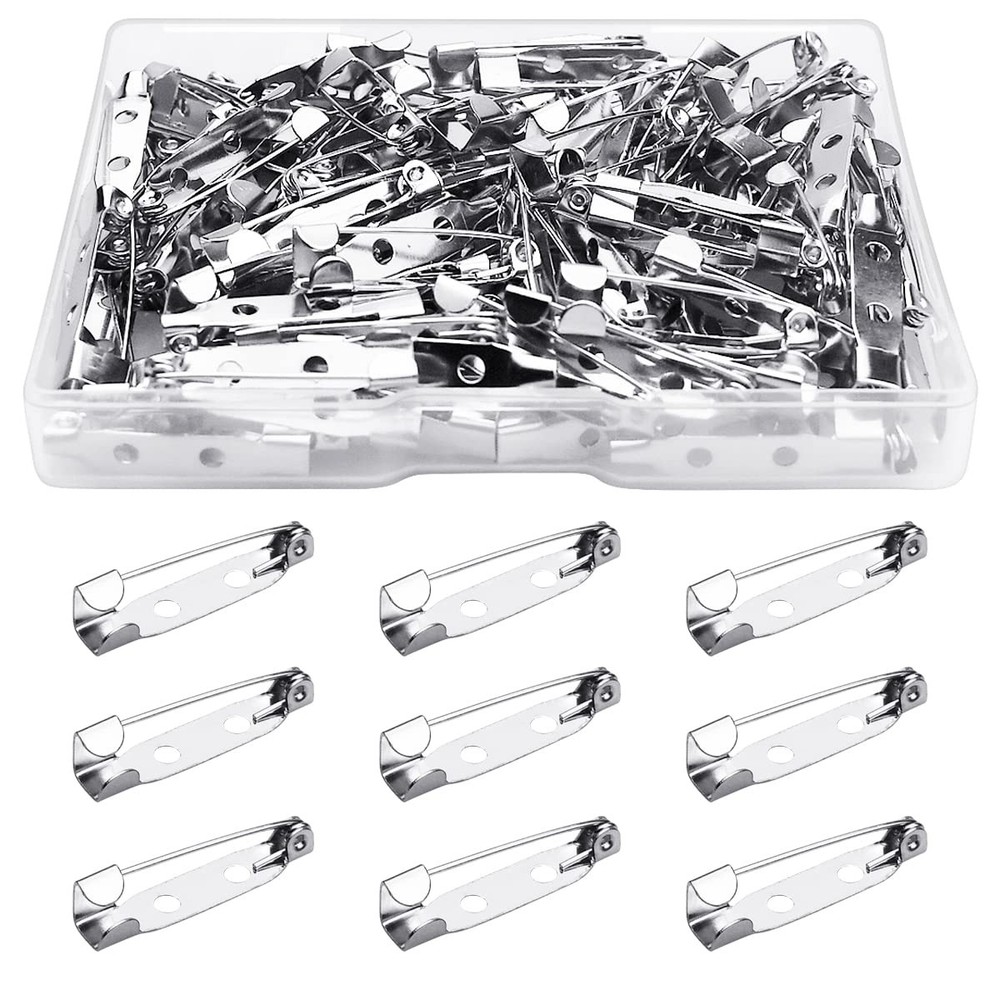 100 Pcs Bar Pins – Silver Brooch Clasp for Badges, DIY Craft, 1inch/25mm