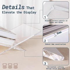 Acrylic Book Stands for Display, 15.8 x 9.5 x 4.3 in Open Bookstand, Coffee T…