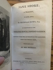 THE TRAGEDY OF JANE SHORE By Nicholas Rowe Modern Paper Wrappers VG 58 Pages