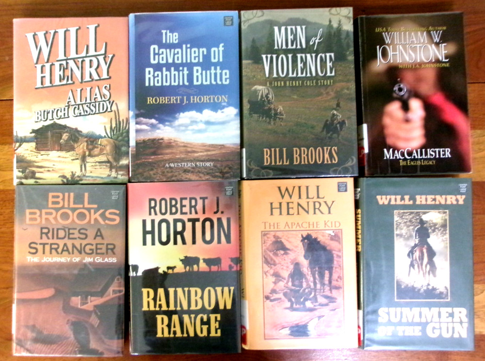 Lot of 8 LARGE PRINT Western Books Novels Ex-Library Cowboy by Mixed Authors