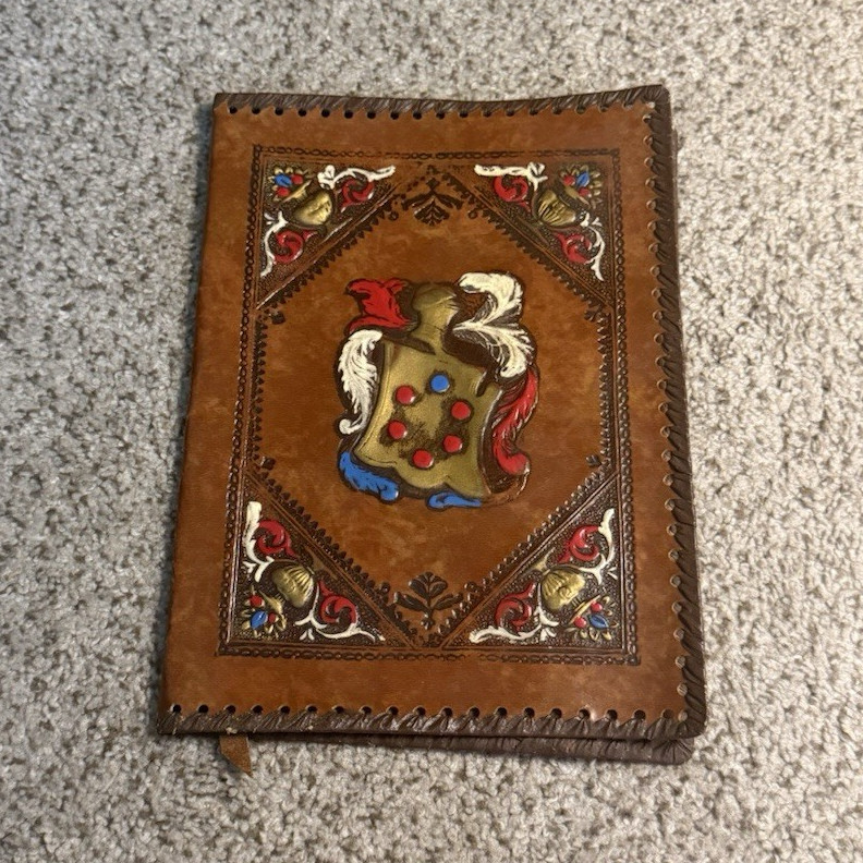 Handmade Brown Leather Embroidered Animal Theme Book Cover 9.5 x 7 in