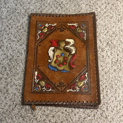 Handmade Brown Leather Embroidered Animal Theme Book Cover 9.5 x 7 in