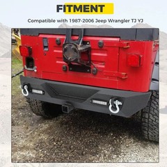 Rear Bumper Compatible with 1987-2006 Jeep Wrangler TJ YJ with LED Lights 2″ Hit