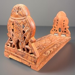 ✨VTG Hand Carved Owl Sliding Adjustable Folding Book CD DVD Rack Wood 13”x5.25”✨