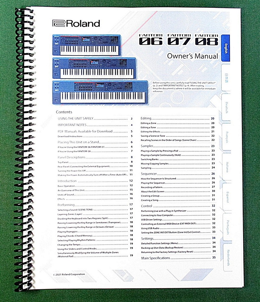 Roland Fantom 07 Owner’s Manual: 36 Pages Full Color & Protective Covers!
