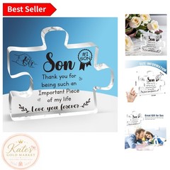 Stylish Tabletop Decoration – Engraved Puzzle Block for Son (3.9×3.3 in)