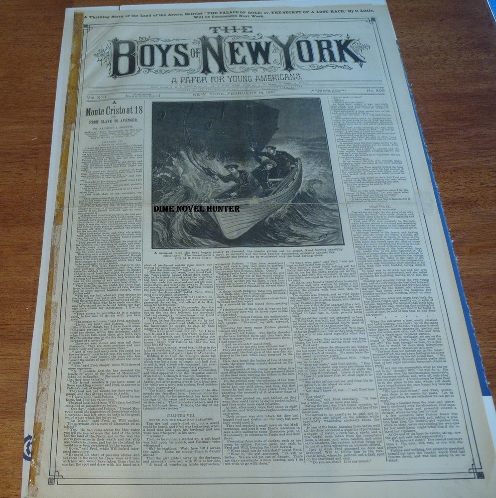 MONTE CHRISTO COVER BOYS OF NEW YORK #809 & FRANK READE FRANK TOUSEY STORY PAPER