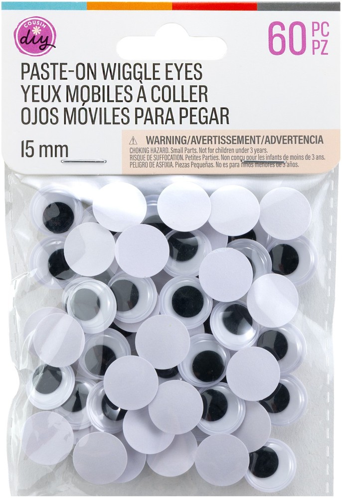 CousinDIY Paste-On Wiggle Eyes 15mm 60/Pkg-Black