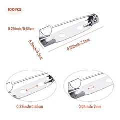 100 Pcs Bar Pins – Silver Brooch Clasp for Badges, DIY Craft, 1inch/25mm